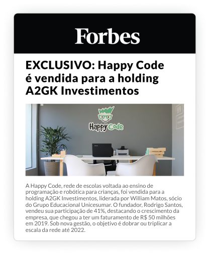 Forbes — Happy Code é vendida para a holding A2GK Investimentos